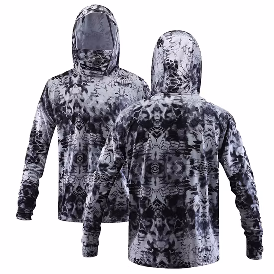 Logo personnalisé Upf 50 vêtements de pêche sweat à capuche et manches longues chemise de pêche en polyester à sublimation complète